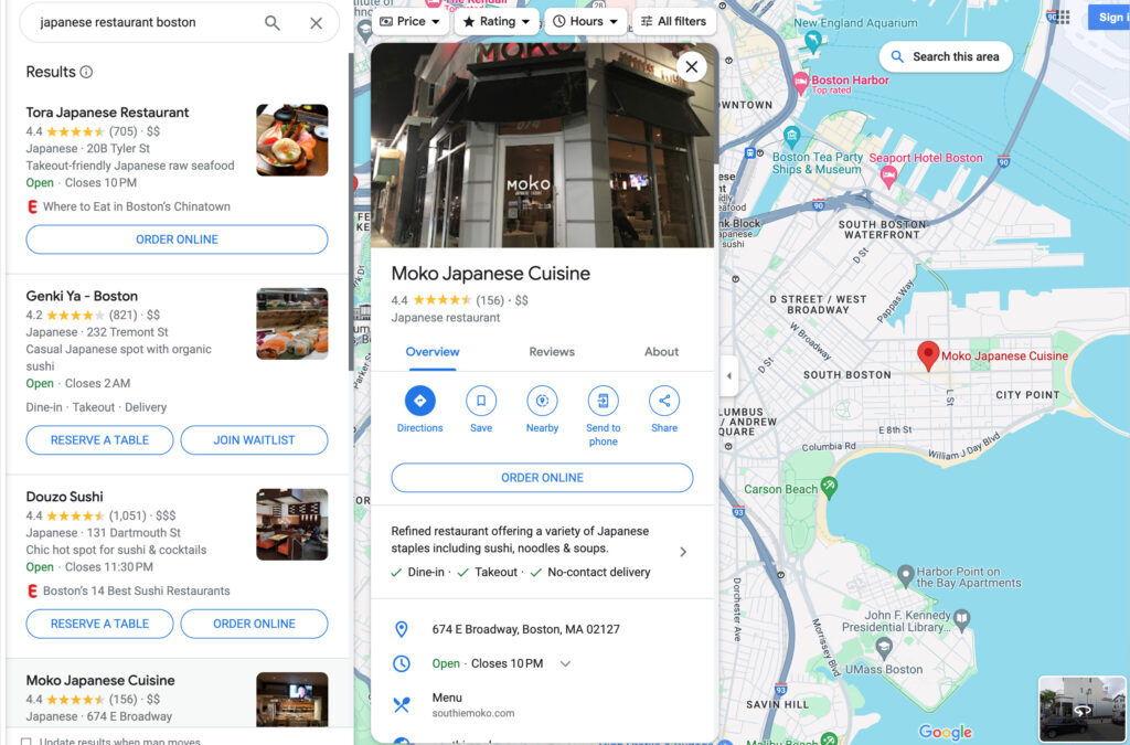Example of google business profile appearing in google maps 1024x691