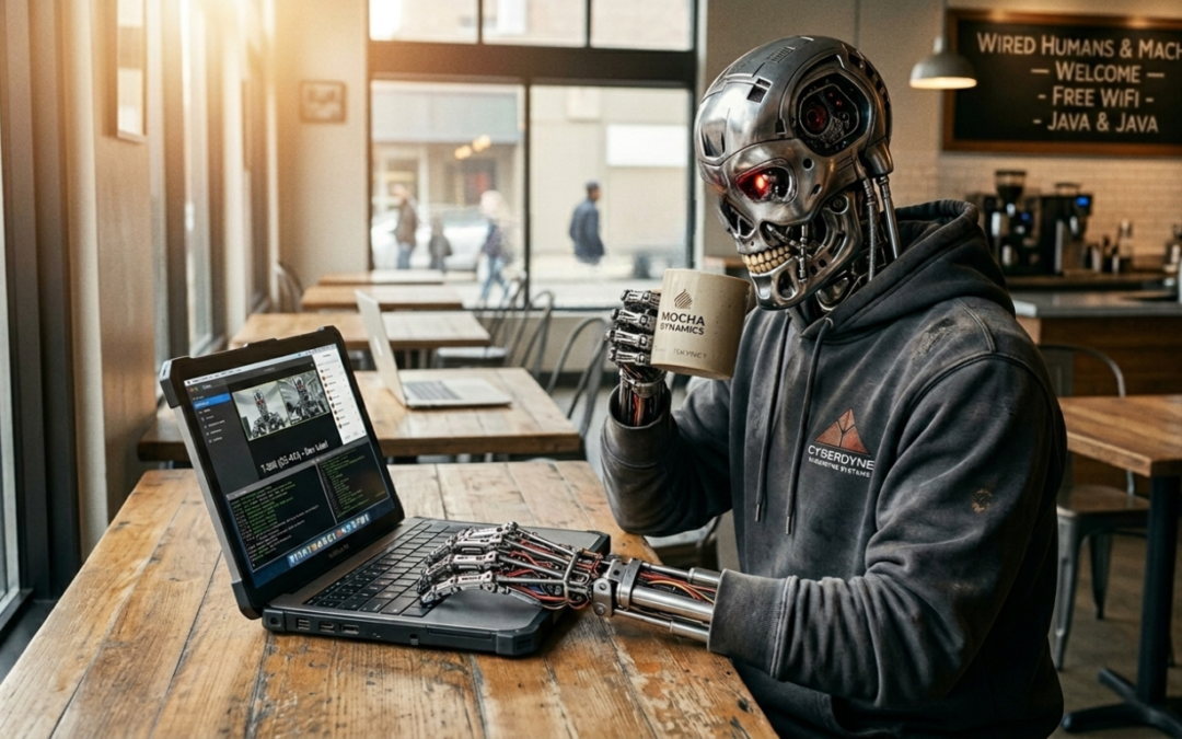 Robot working in a coffee shop ai generated